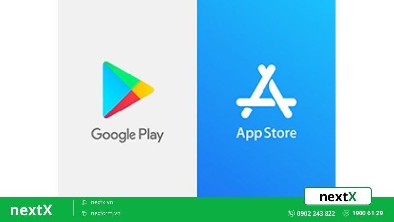 vào ứng dụng ch play hoặc app store