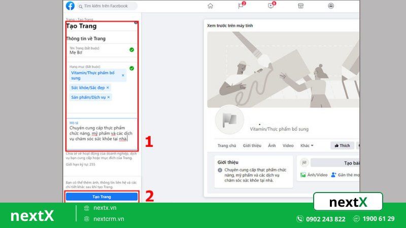 bước 2 tạo trang facebook trên máy tính