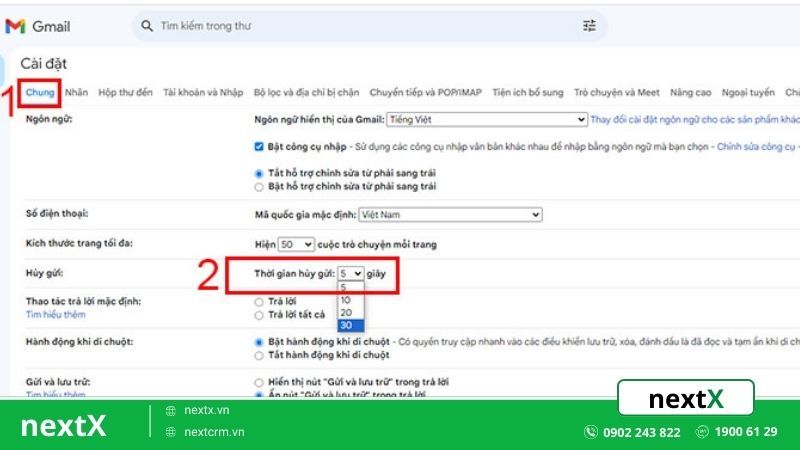 cách bật tính năng hoàn tác gửi trên email