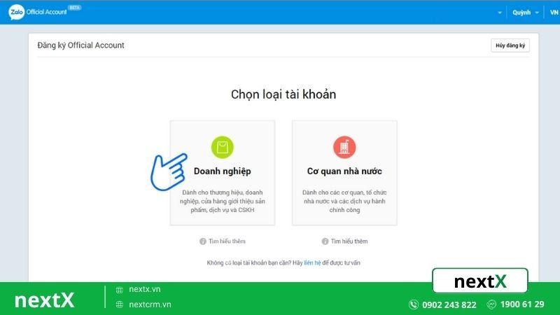 chọn tài khoản zalo