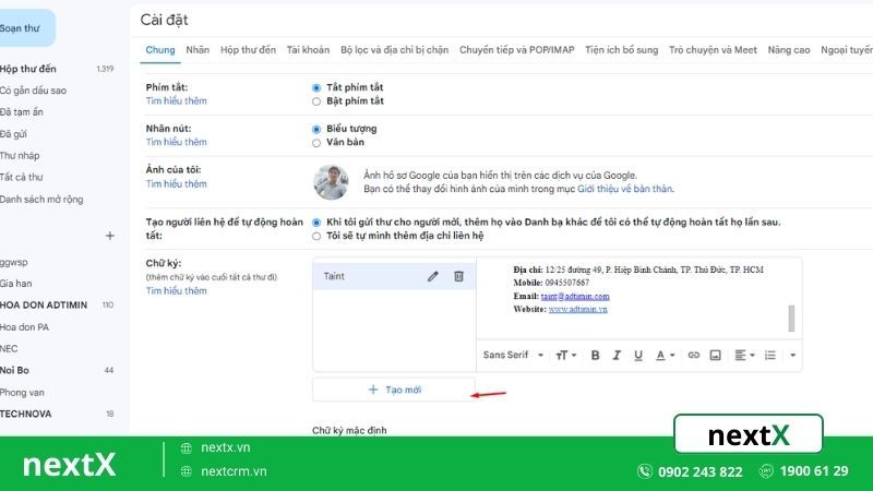 hướng dẫn tạo chữ ký gmail trên máy tính