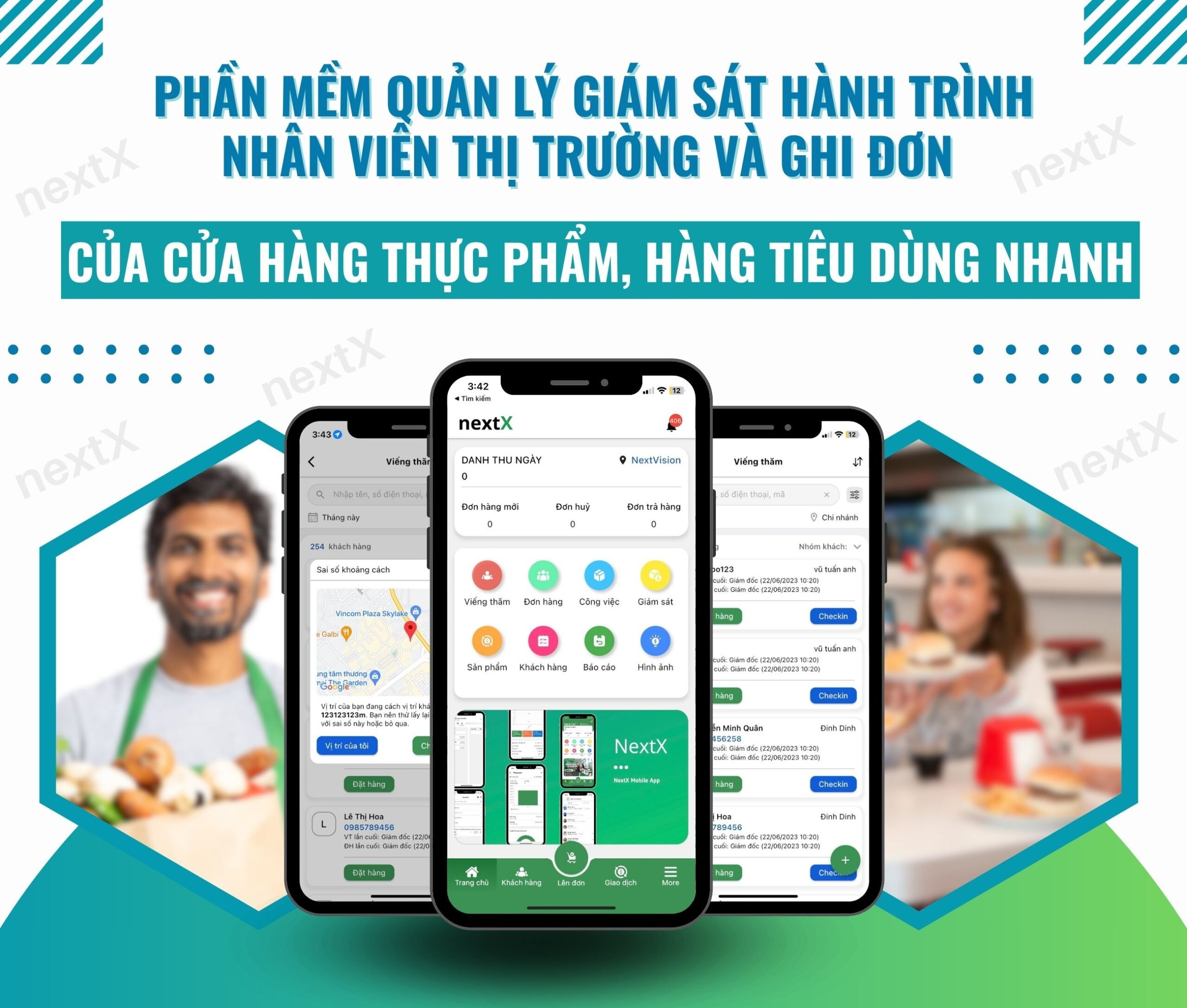 phầm mềm quản lý giám sát hành trình nhân viên thị trường và ghi đơn của cửa hàng thực phẩm hàng tiêu dùng nhanh