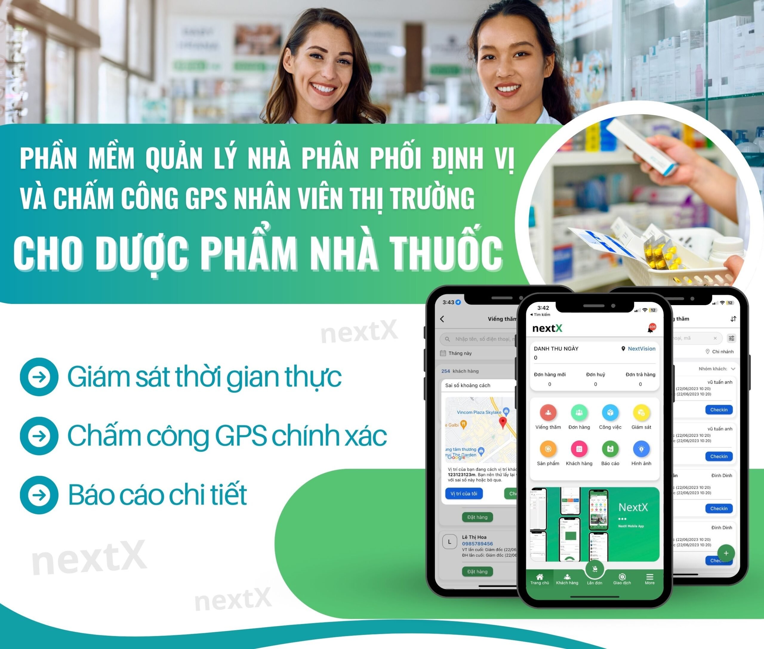 phần mềm quản lý phân phối định vị và chấm chông gps nhân viên thị trường cho dược phẩm nhà thuốc y tế