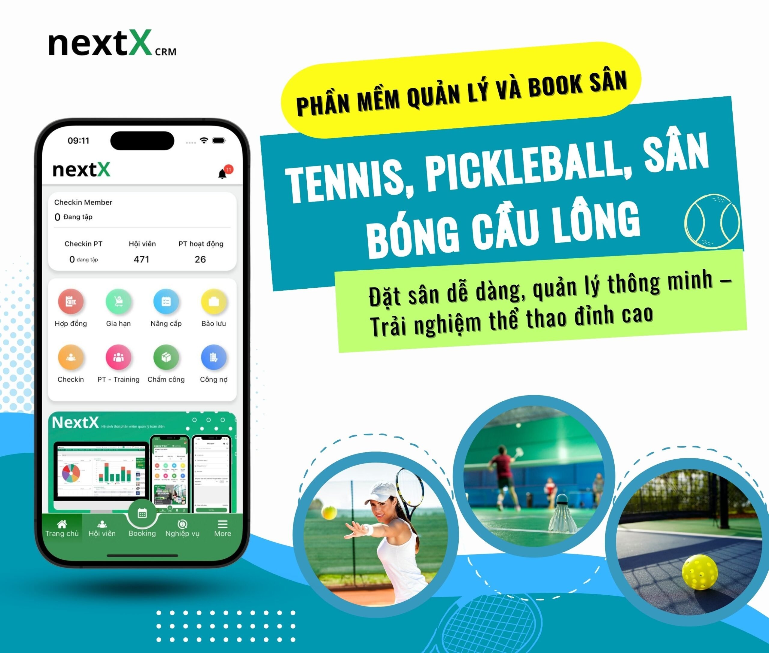 phần mềm quản lý và book sân tennis pickleball sân cầu lông