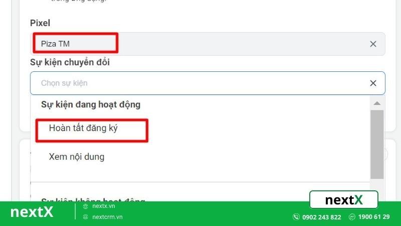 Lựa chọn pixel facebook