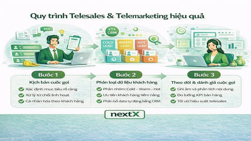 Quy trình telesales tự động trong NextX CRM vs Salesforce