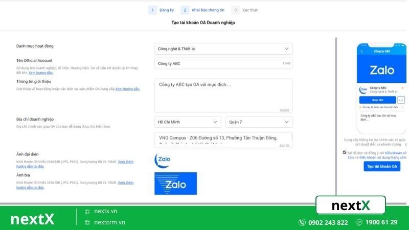 tạo tài khoản oa doanh nghiệp