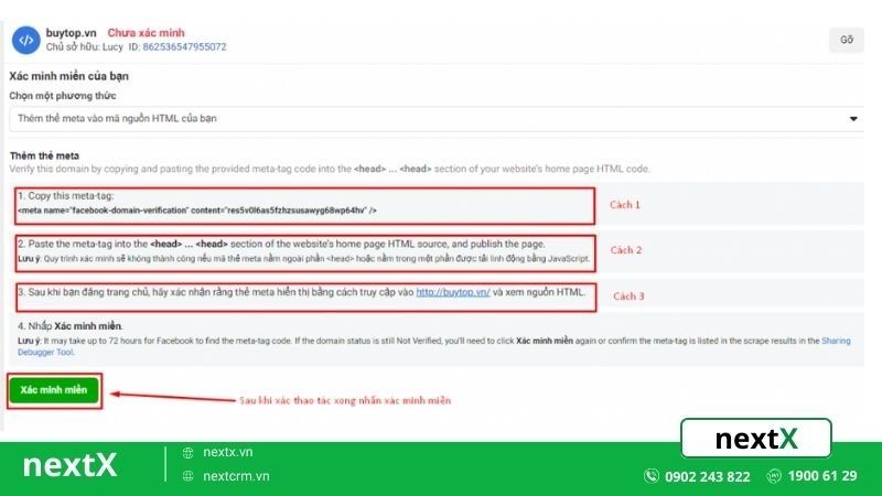 Xác minh tên miền trên facebook
